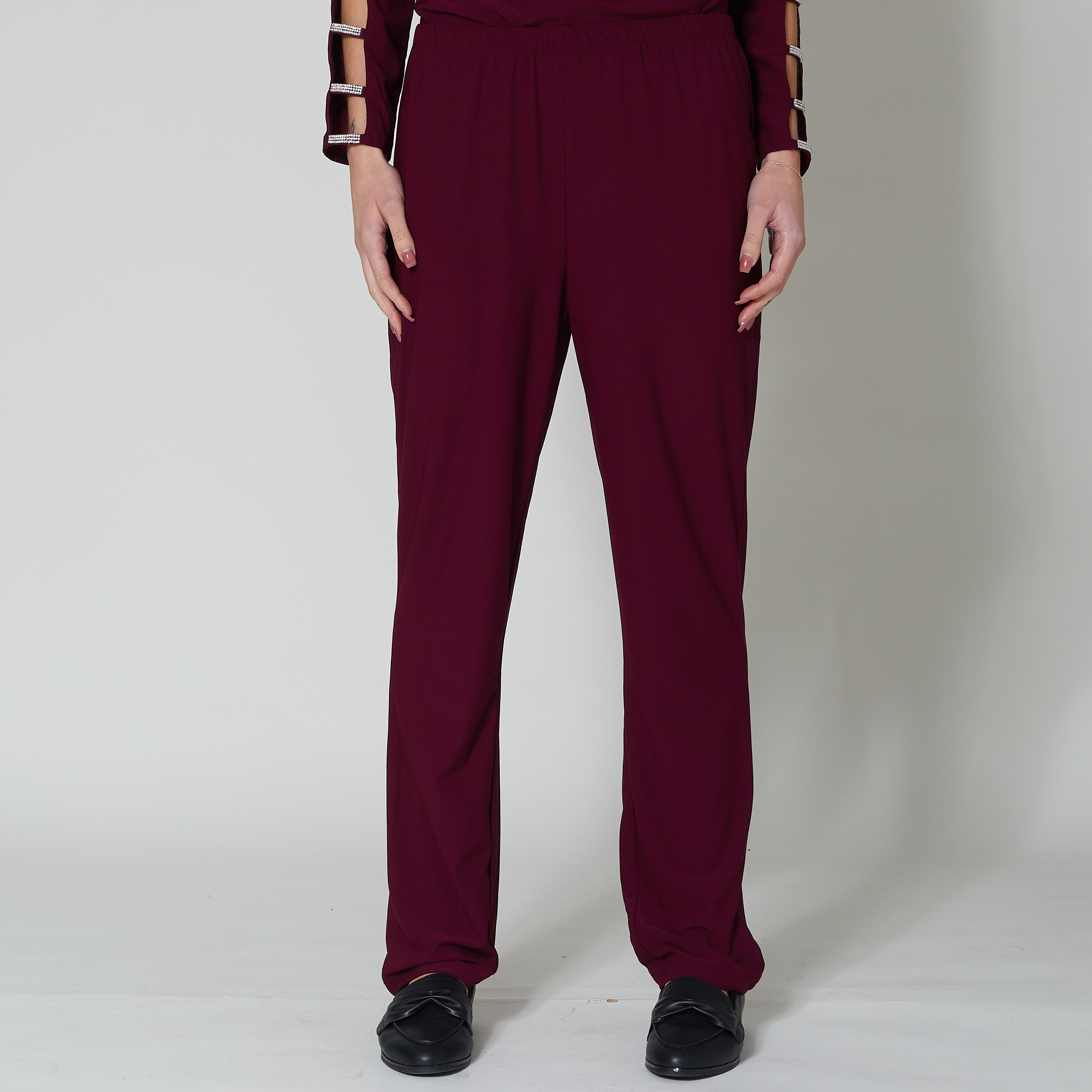 Nina Leonard 2-Piece Set of Drape Neck Top with Crystal Bar