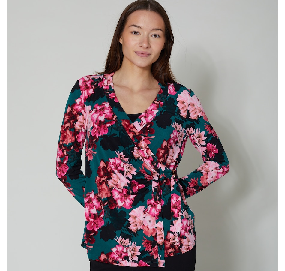 Image 254614_EMMU.jpg, Product 254-614 / Price $19.33, Nina Leonard Long Sleeve Wrap Top from Nina Leonard on TSC.ca's Fashion department