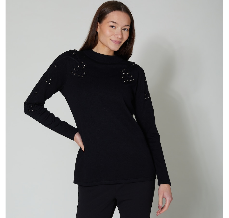 Image 254615_BLK.jpg, Product 254-615 / Price $29.33, Nina Leonard Mock Neck Sweater with Loop Detailing from Nina Leonard on TSC.ca's Fashion department
