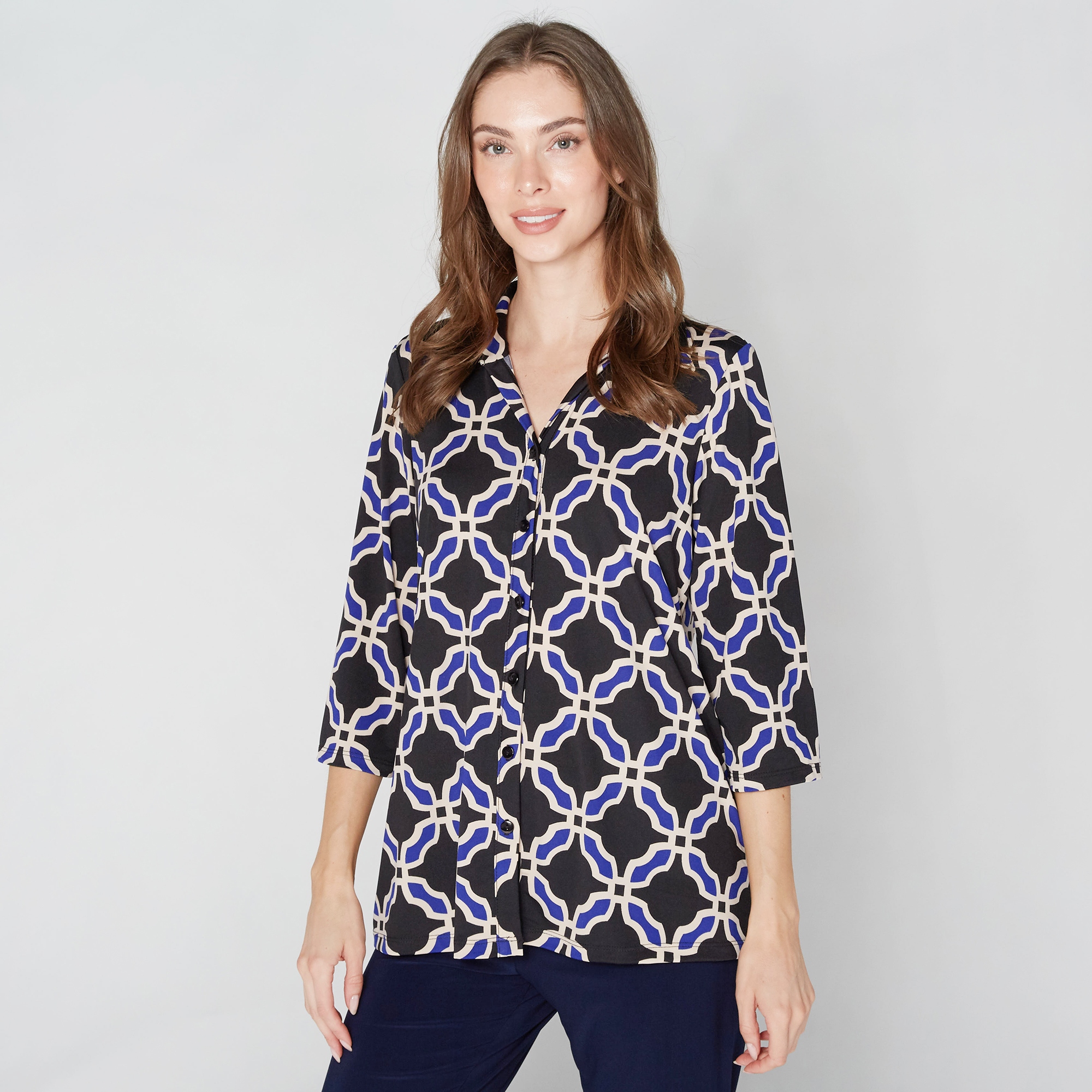Kim & Co. Printed Brazil Retro Diamante Relaxed Shirt - TSC.ca