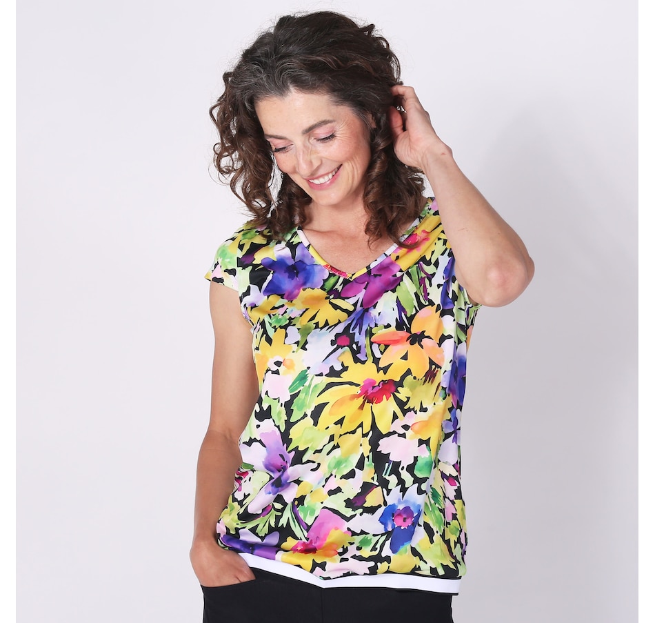 Image 254811_BKMU.jpg, Product 254-811 / Price $27.33, Mr. Max Brazil Print V-Neck Top With Band Detail from Mr. Max on TSC.ca's Fashion department