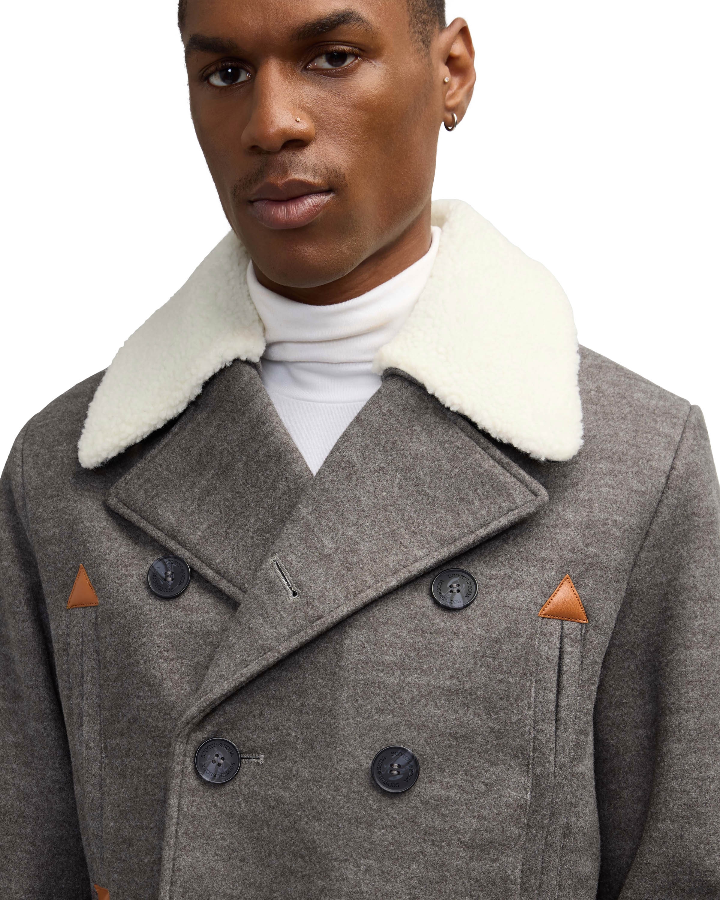 Scotch & Soda Izak Men's Peacoat with Contract Detail and