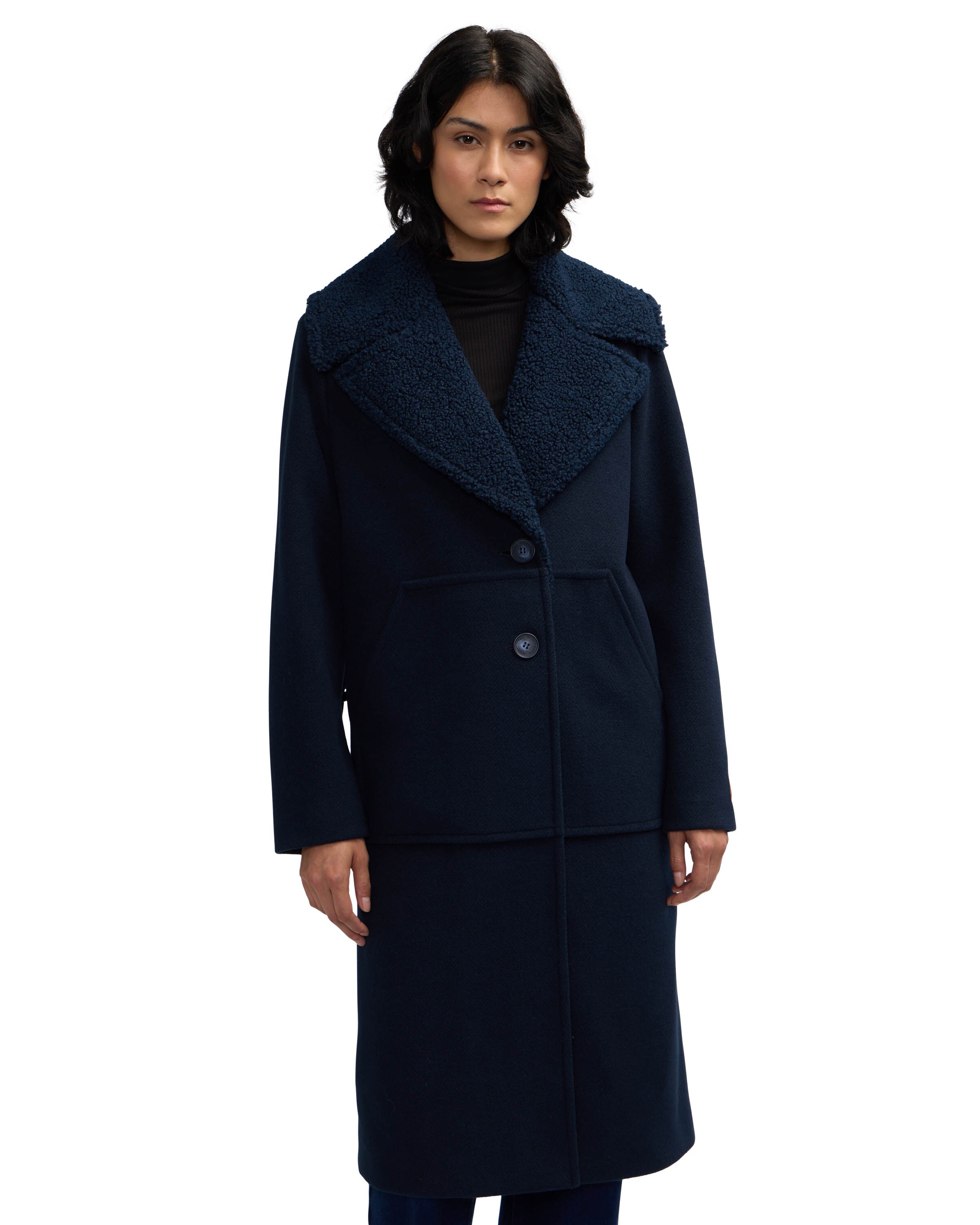 値下げ　shaggy wool soutien collar long coat cizatto Soutien Collar Shaggy​ Long​Coat