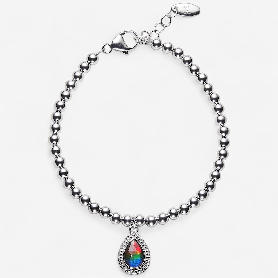 Image 257886.jpg, Product 257-886 / Price $849.99, Canadian Ammolite Gems Sterling Silver Rhodium Plated 9x6mm Pear Shape Ammolite Charm Bracelet from Canadian Ammolite Gems on TSC.ca's Jewellery department