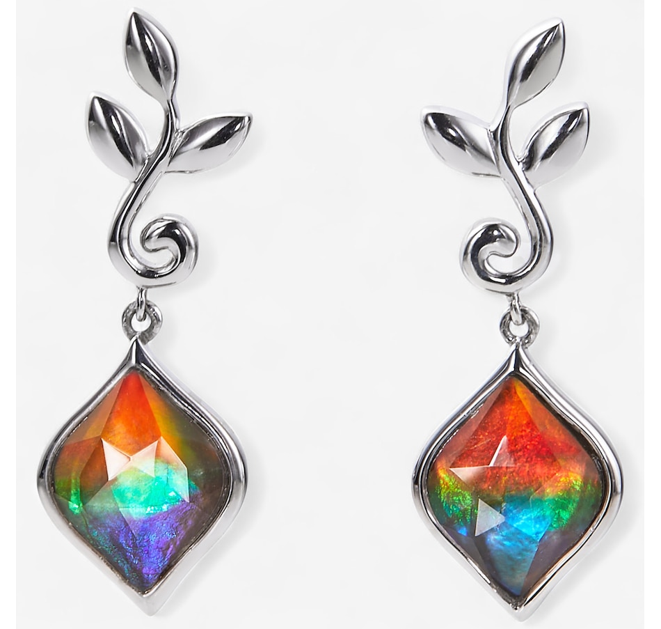 Image 257891.jpg, Product 257-891 / Price $599.99, Canadian Ammolite Gems Sterling Silver Rhodium Plated Cat Eye Marquise Ammolite Leaf Drop Earrings from Canadian Ammolite Gems on TSC.ca's Jewellery department
