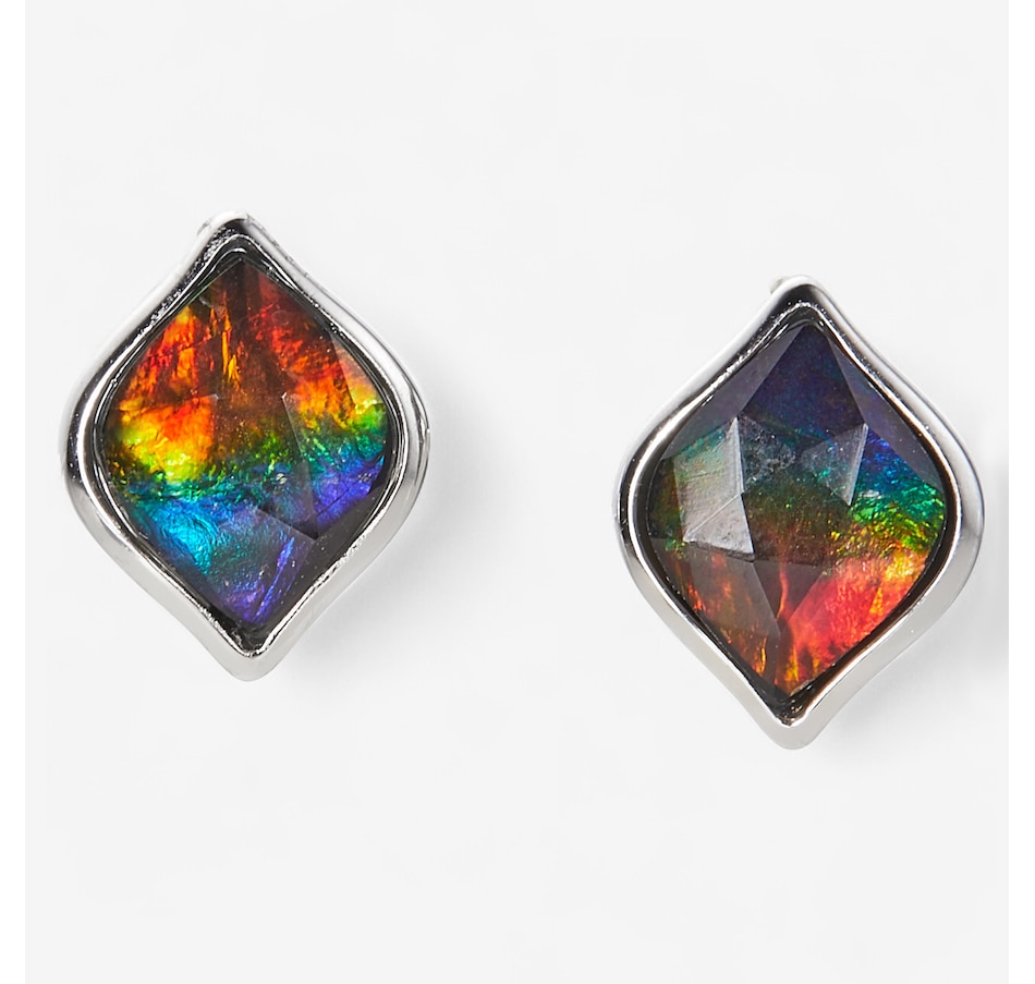Image 257892.jpg, Product 257-892 / Price $569.99, Canadian Ammolite Gems Sterling Silver Rhodium Plated Cat Eye Marquise Ammolite Stud Earrings from Canadian Ammolite Gems on TSC.ca's Jewellery department
