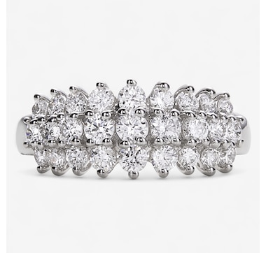 14K White Gold 1.00 av. ctw Diamond Cluster Band Ring