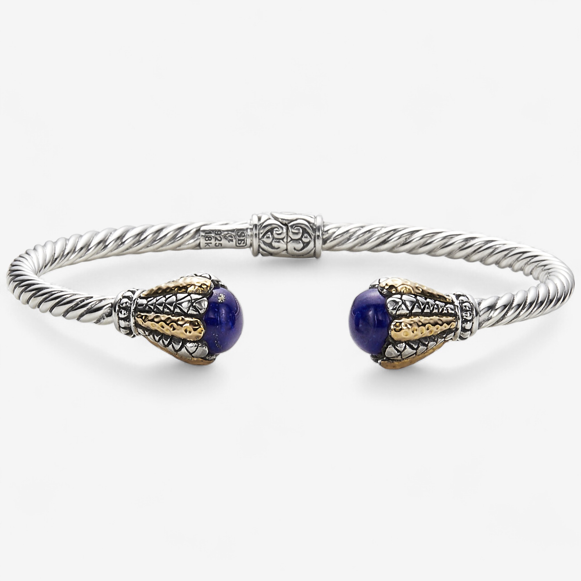 Samuel B Collection Sterling Silver/18K Gemstone Hinged Bangle