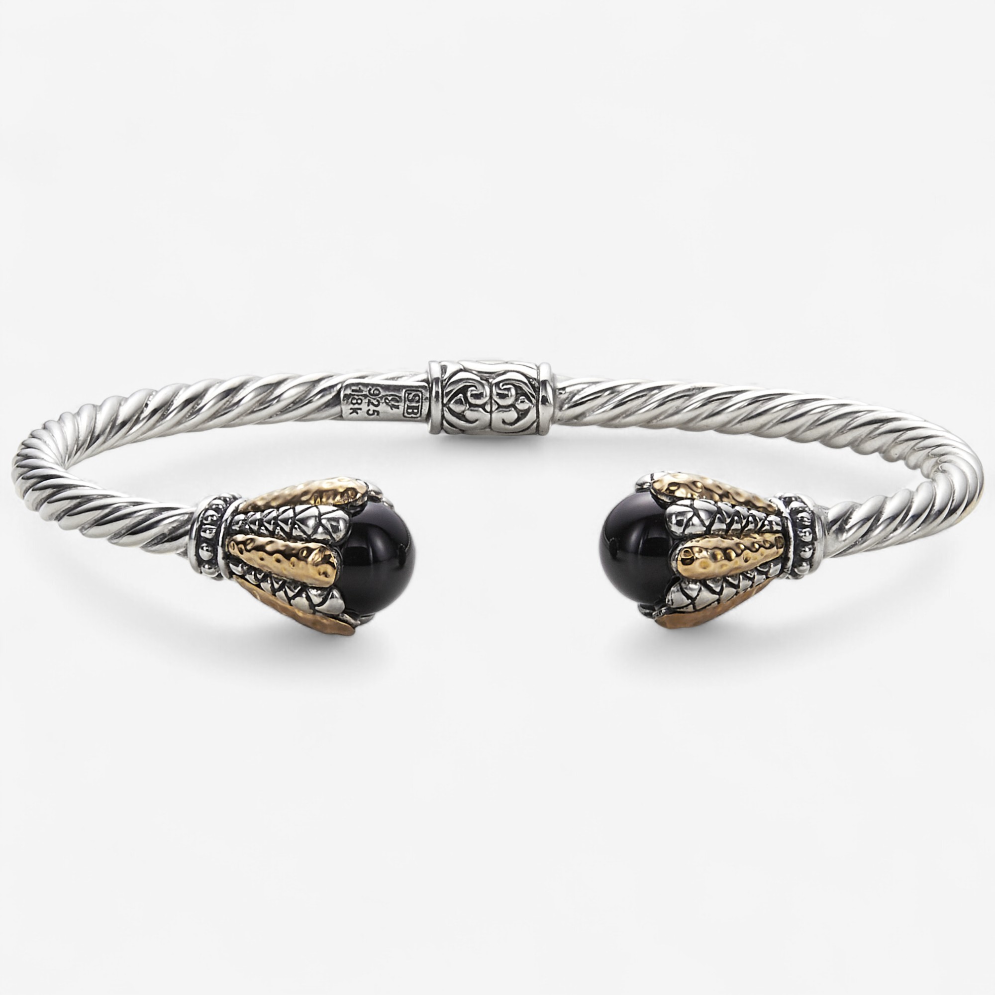 Samuel B Collection Sterling Silver/18K Gemstone Hinged Bangle