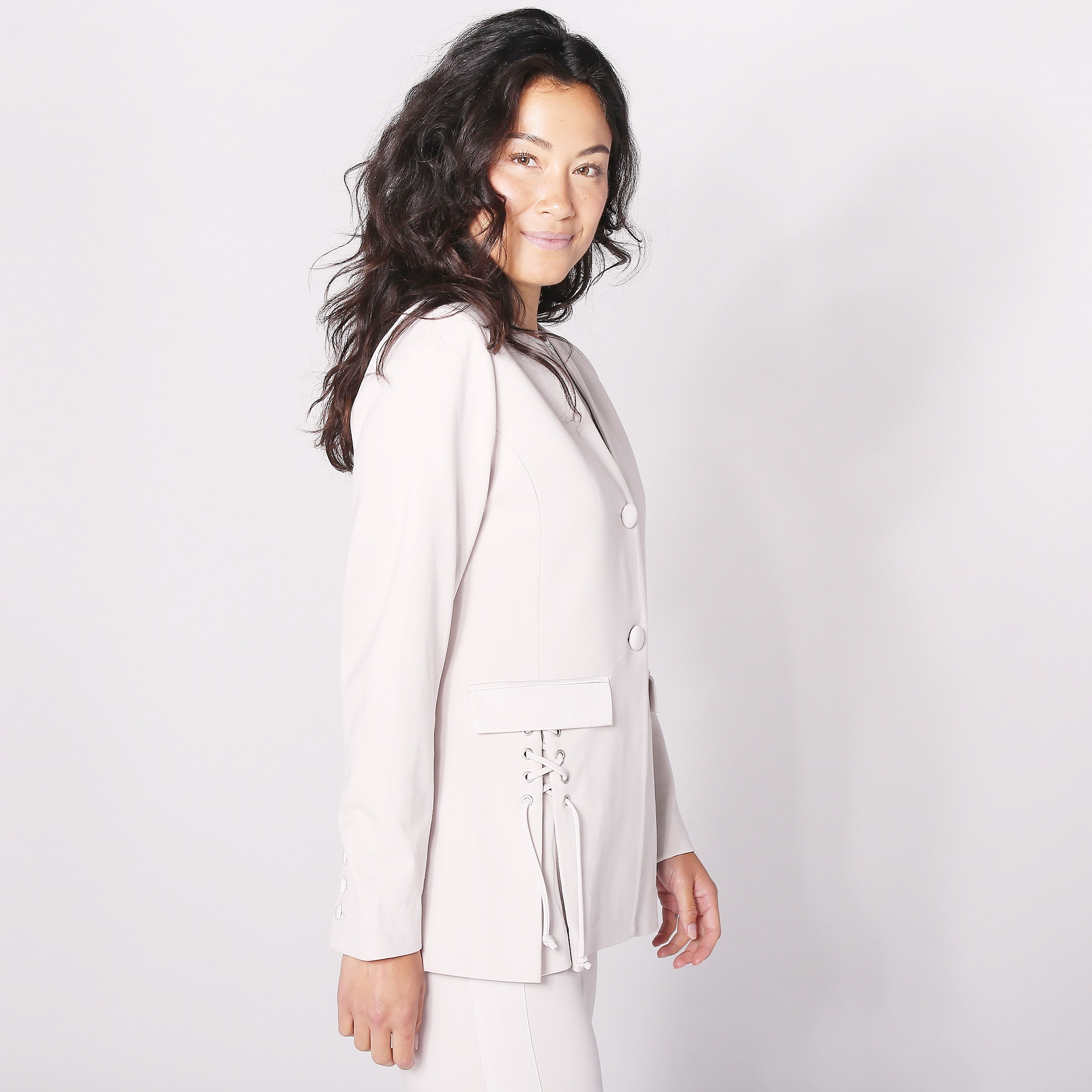 Wynne Style Lace Up Detailing Tuxedo Jacket - TSC.ca