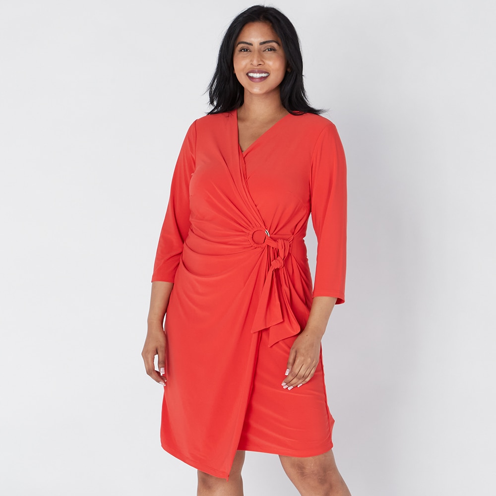 Nina leonard 2025 faux wrap dress