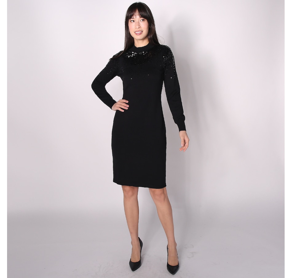 Image 288768_BLK.jpg, Product 288-768 / Price $29.33, Nina Leonard Mock Neck Knit Sweater Dress from Nina Leonard on TSC.ca's Fashion department