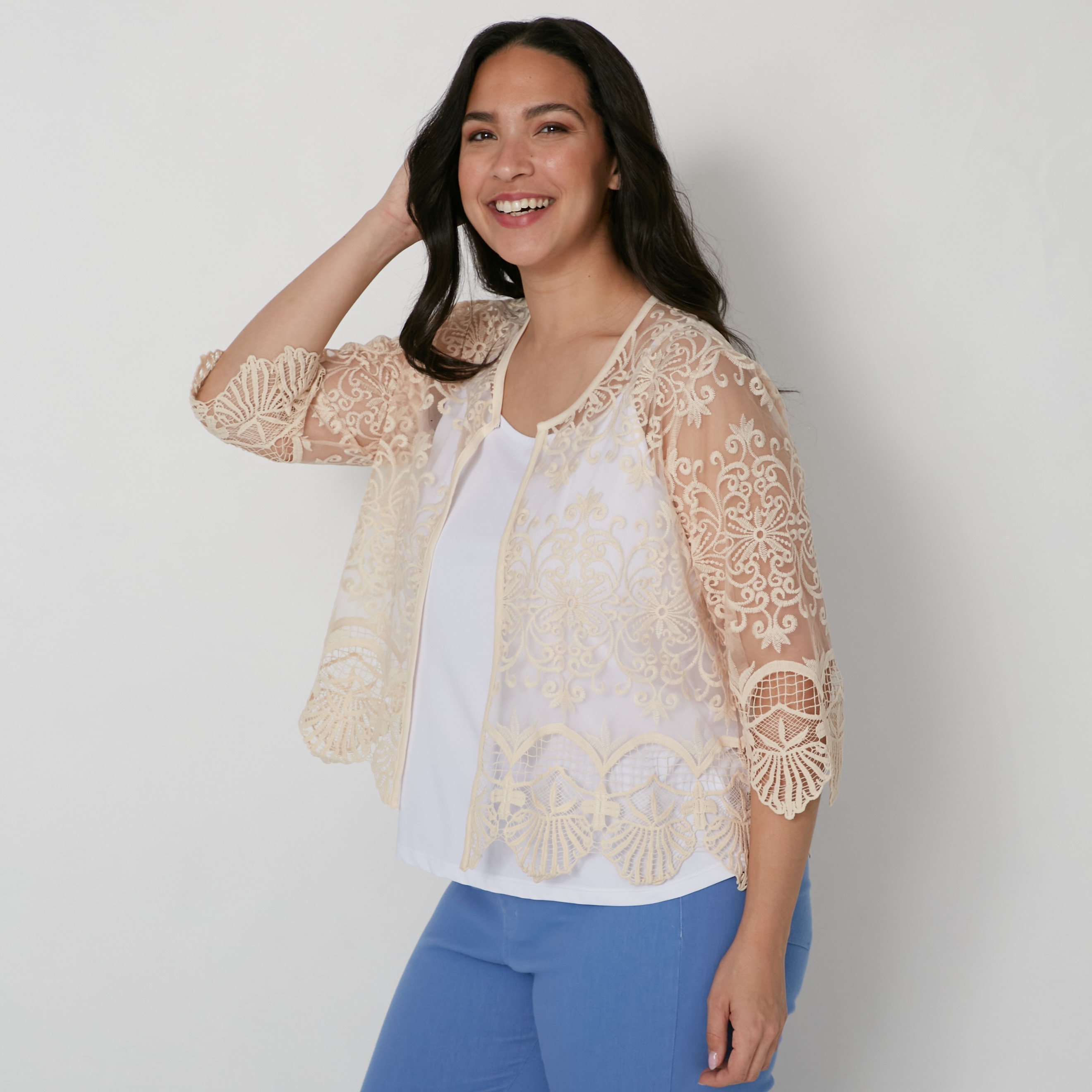 Navy lace 2025 jacket plus size