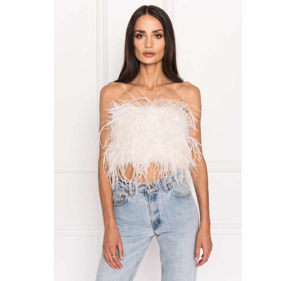 Image 290854_BNE.jpg, Product 290-854 / Price $285.00, La Marque Zaina Strapless Cropped Feather Top from LAMARQUE  on TSC.ca's Clothing & Shoes department