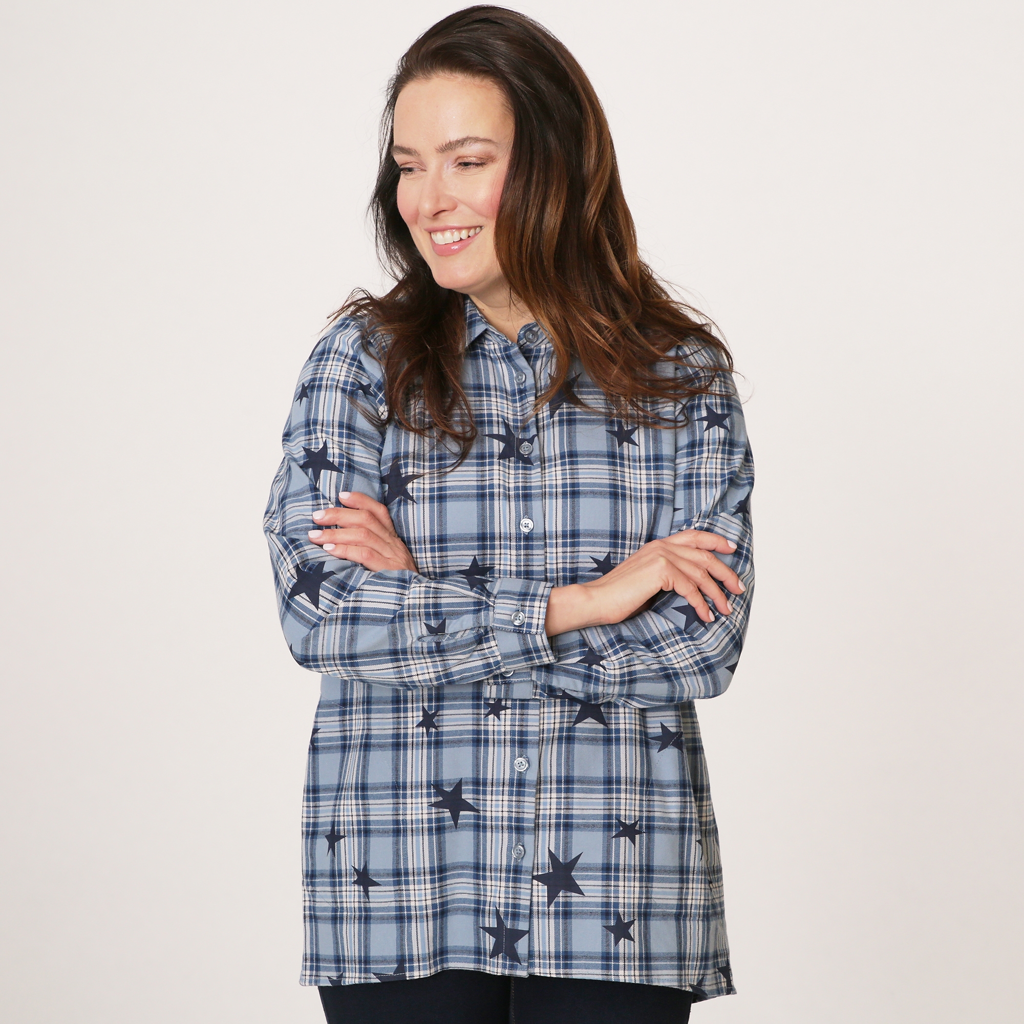 Joan Rivers Celestial Plaid Flannel Shirt