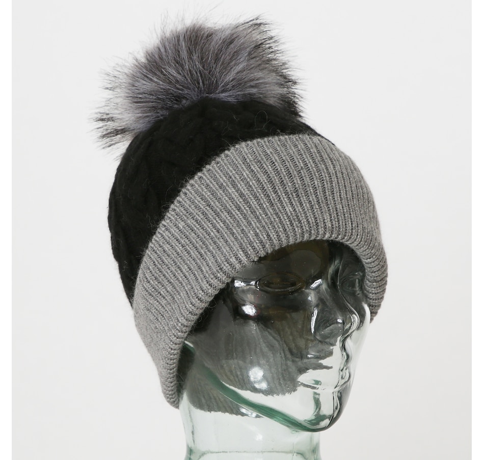 Image 295769_BLK.jpg, Product 295-769 / Price $59.99, Adrienne Landau Colourblock Knit Hat with Pom from A By Adrienne Landau on TSC.ca's Clothing & Shoes department