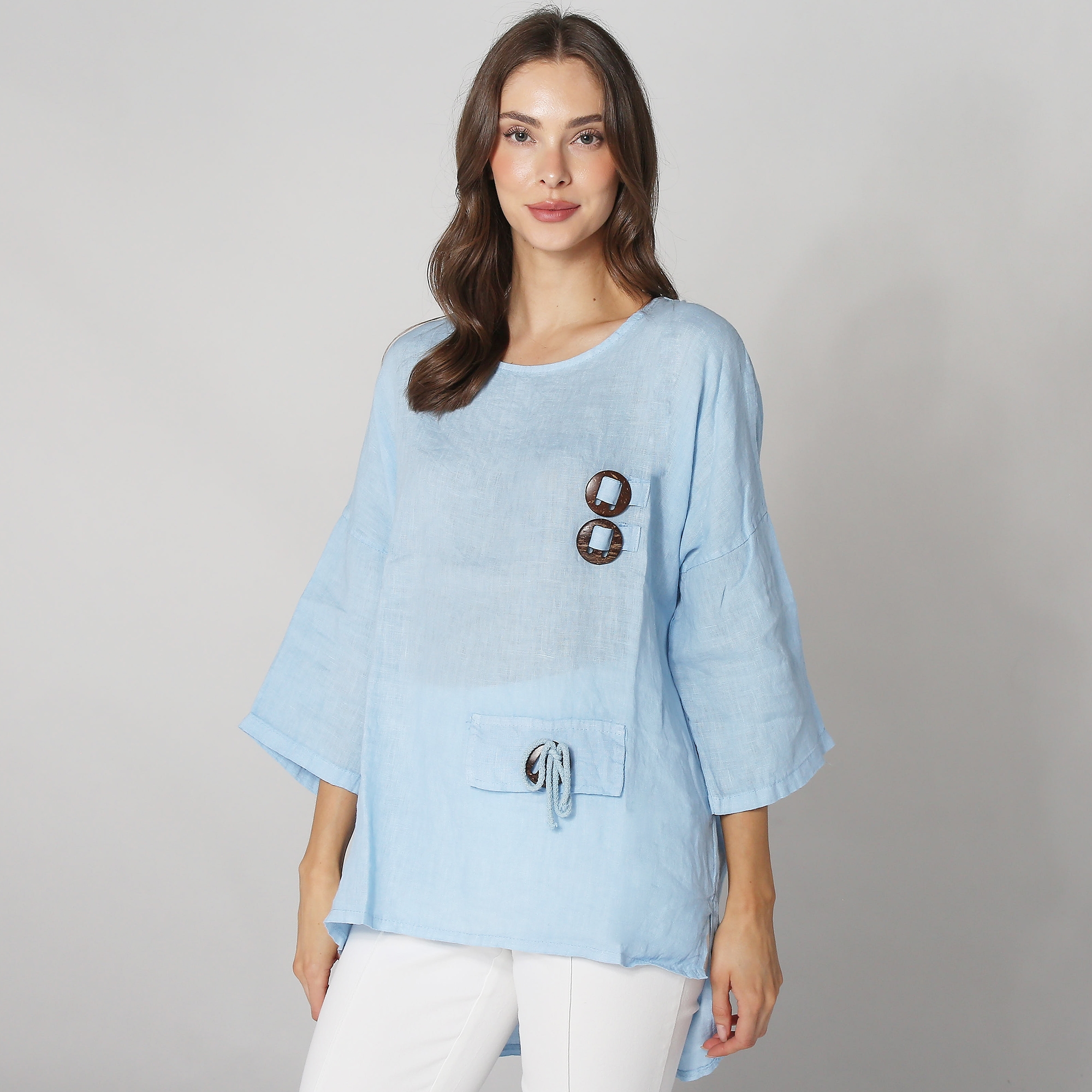Orange Fashion Village Linen Button Detail Top - TSC.ca