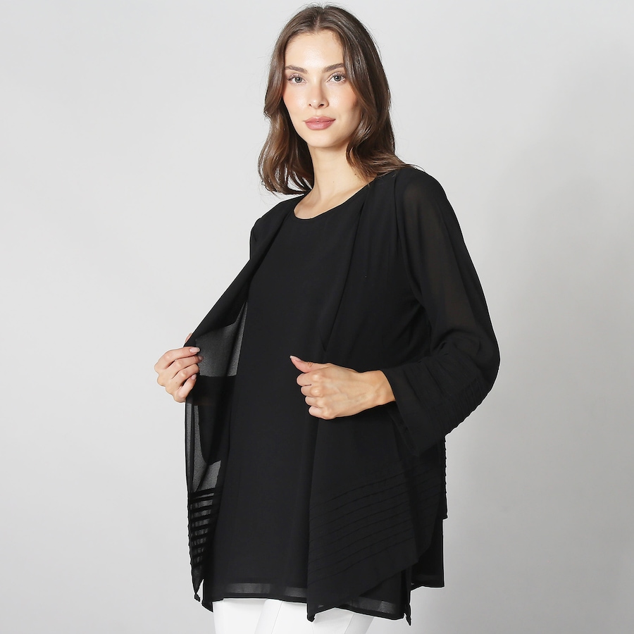 Image 339898_BLK.jpg, Product 339-898 / Price $25.33, Orange Fashion Village Chiffon Pleat Detail Open Cardigan from Orange Fashion Village on TSC.ca's Fashion department