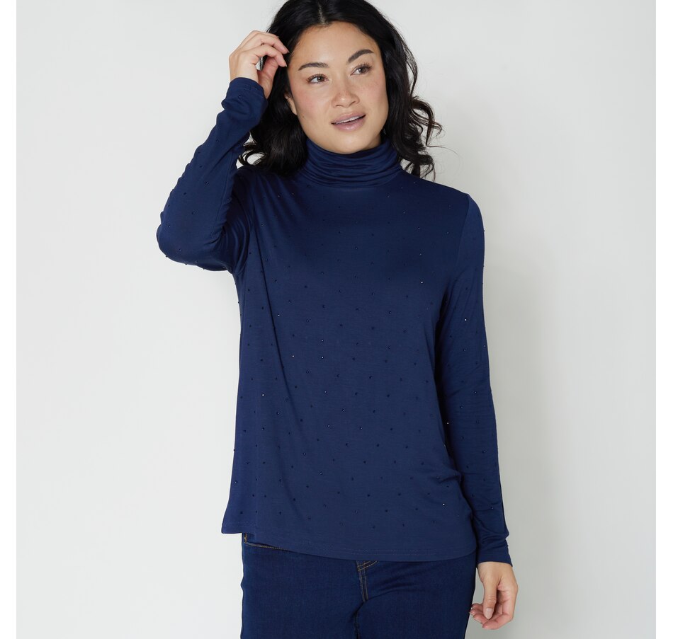 Image 341382_NVY.jpg, Product 341-382 / Price $24.33, Diane Gilman Rhinestone Embellished Turtleneck from DG2 by Diane Gilman on TSC.ca's Fashion department