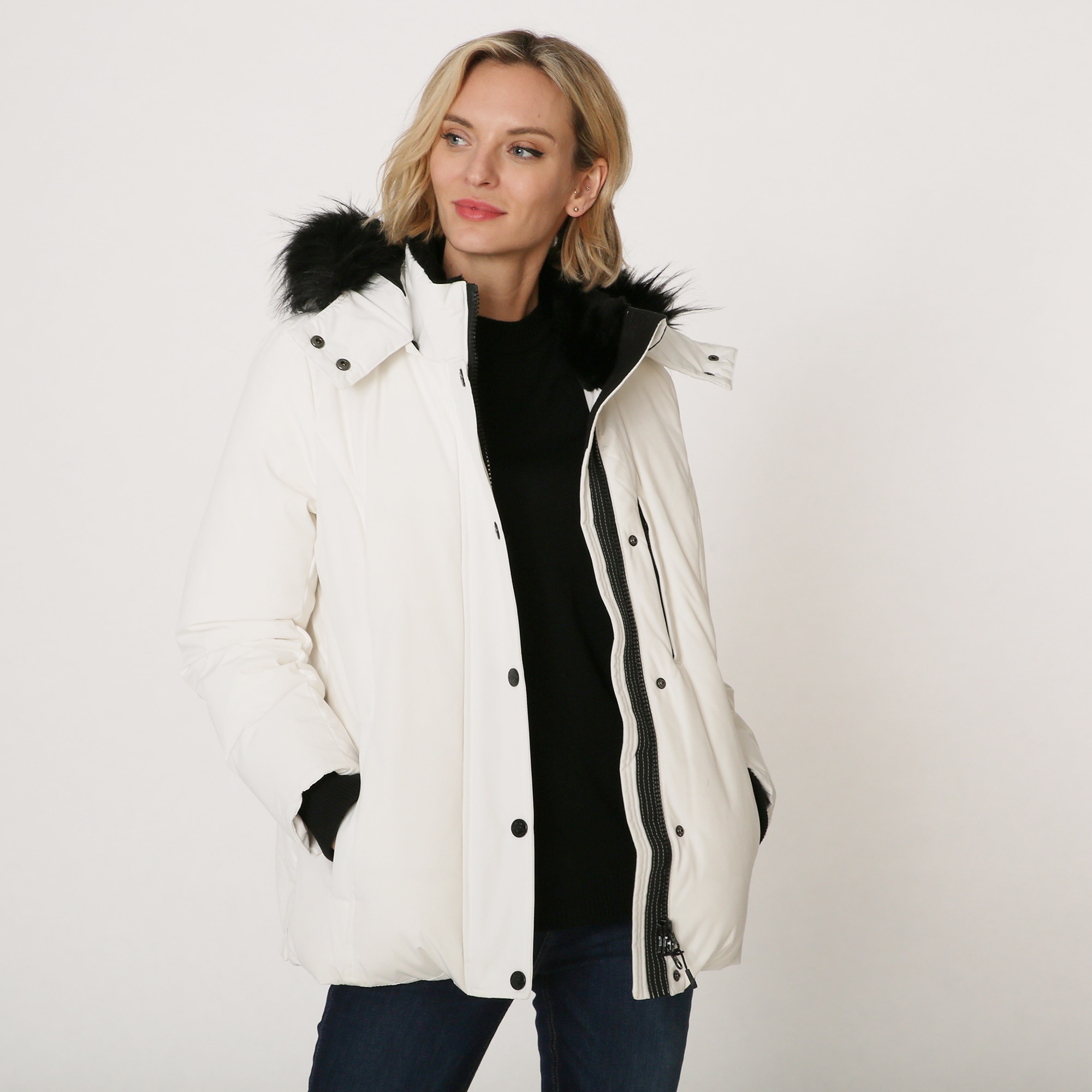 Parka with white fur on sale hood