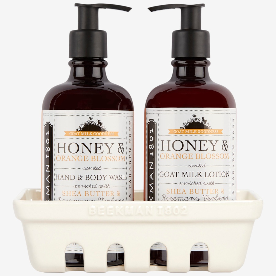 Image 349427_HOE.jpg, Product 349-427 / Price $40.00, Beekman 1802 Goat Milk Hand Wash & Lotion Ceramic Caddy Set from Beekman 1802 on TSC.ca's Beauty department