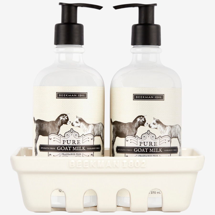 Image 349427_PURMK.jpg, Product 349-427 / Price $40.00, Beekman 1802 Goat Milk Hand Wash & Lotion Ceramic Caddy Set from Beekman 1802 on TSC.ca's Beauty department