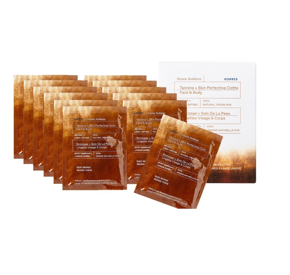 Image 349845_DKBR.jpg, Product 349-845 / Price $38.00, KORRES Greek Goddess Tanning + Skin Perfecting Cloths Face & Body - 12 Single-Use Biodegradable Cloths from KORRES Natural Products on TSC.ca's Beauty department