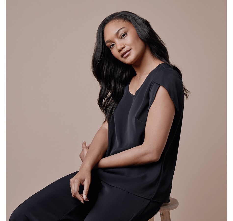 Image 371476_ALTMORE1.jpg, Product 371-476 / Price $49.33, Elizabeth & Clarke Vegan Silk Overlap Tulip Back Top from Elizabeth & Clarke on TSC.ca's Fashion department