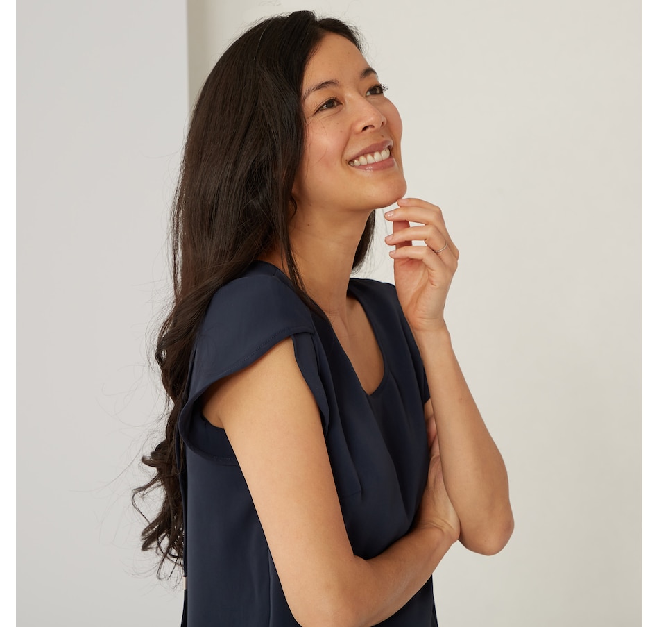 Image 371476_NVY.jpg, Product 371-476 / Price $49.33, Elizabeth & Clarke Vegan Silk Overlap Tulip Back Top from Elizabeth & Clarke on TSC.ca's Fashion department