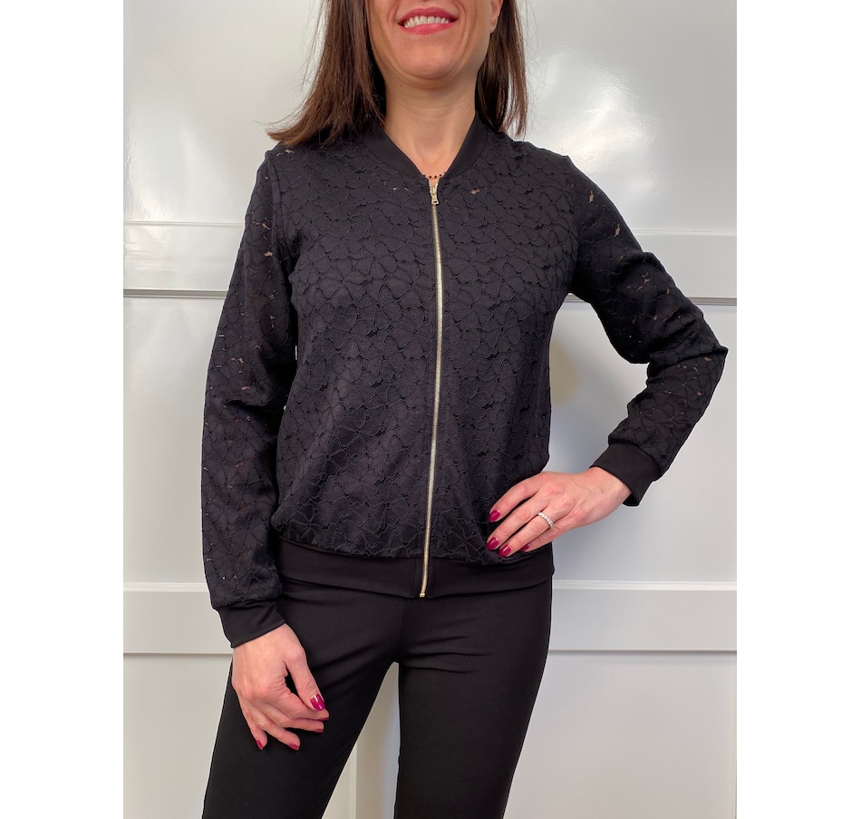 Image 371661_BLK.jpg, Product 371-661 / Price $59.88, Kim & Co. Floral Lace Bomber Jacket from Kim & Co. on TSC.ca's Fashion department