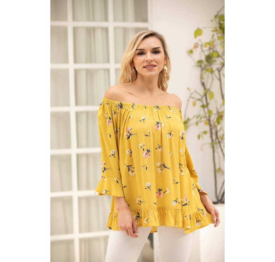 Image 371944_YEL.jpg, Product 371-944 / Price $19.33, Orange Fashion Village Off The Shoulder Ruffle Top from Orange Fashion Village on TSC.ca's Fashion department