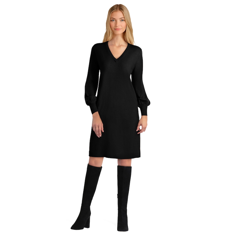 Image 371991_BLK.jpg, Product 371-991 / Price $24.33, Isaac Mizrahi New York Luxe Knit V-Neck Sweater Dress from Isaac Mizrahi New York on TSC.ca's Fashion department