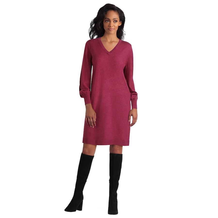Image 371991_HTRSE.jpg, Product 371-991 / Price $24.33, Isaac Mizrahi New York Luxe Knit V-Neck Sweater Dress from Isaac Mizrahi New York on TSC.ca's Fashion department