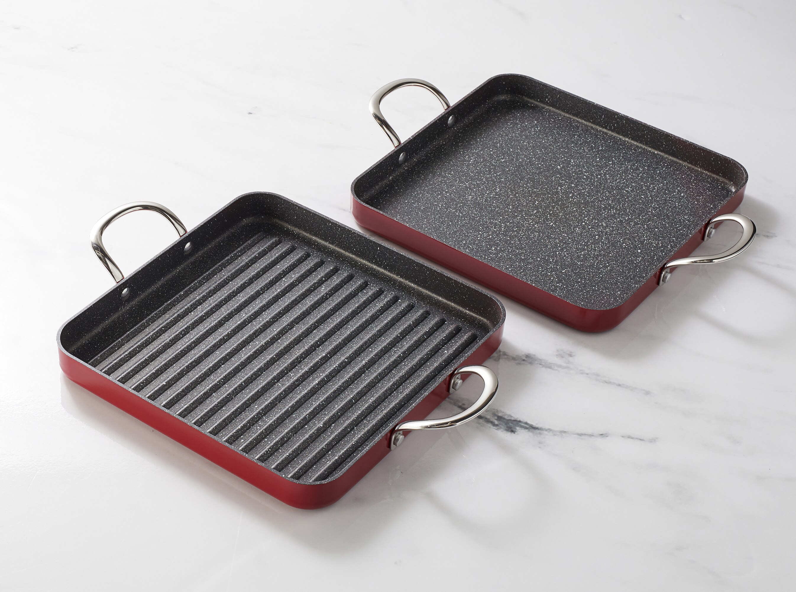 Cast Iron Skillets Square Griddle Pan real power 11 Inch Grill Pans for Stove Tops and Oven,Non Stick Deep Cooking Pan Steak Pan with Handle Red/Black 