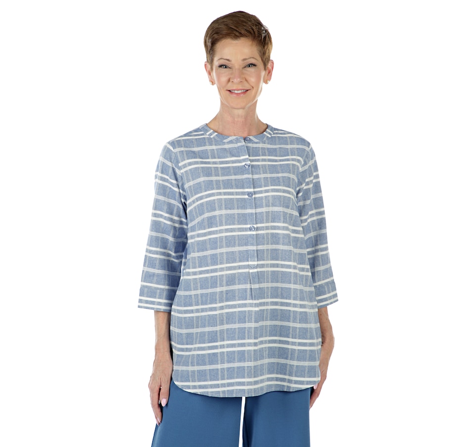Image 402171_BLU.jpg, Product 402-171 / Price $29.33, Joan Rivers Classics Collection Windowpane Plaid Tunic with 3/4 Sleeves from Joan Rivers on TSC.ca's Fashion department