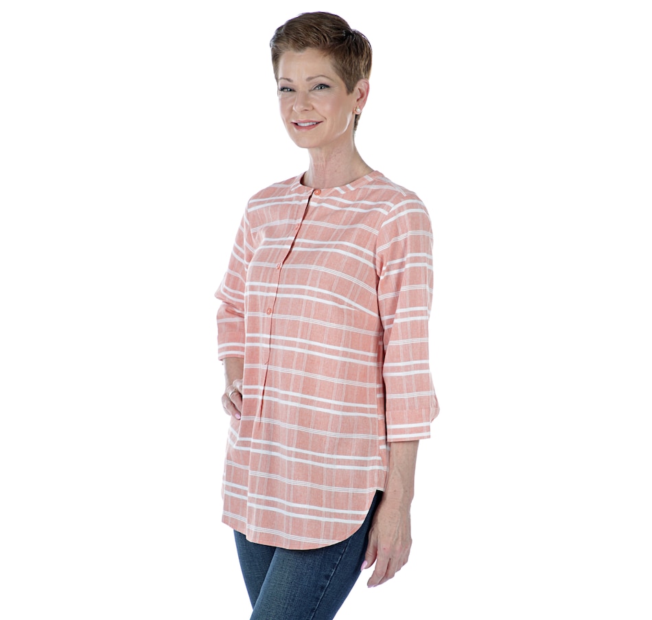 Image 402171_CRL.jpg, Product 402-171 / Price $29.33, Joan Rivers Classics Collection Windowpane Plaid Tunic with 3/4 Sleeves from Joan Rivers on TSC.ca's Fashion department