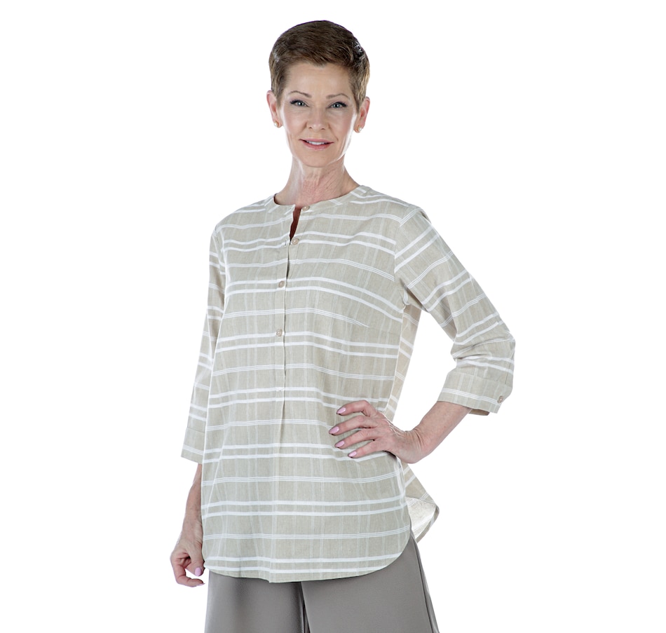 Image 402171_SAN.jpg, Product 402-171 / Price $29.33, Joan Rivers Classics Collection Windowpane Plaid Tunic with 3/4 Sleeves from Joan Rivers on TSC.ca's Fashion department
