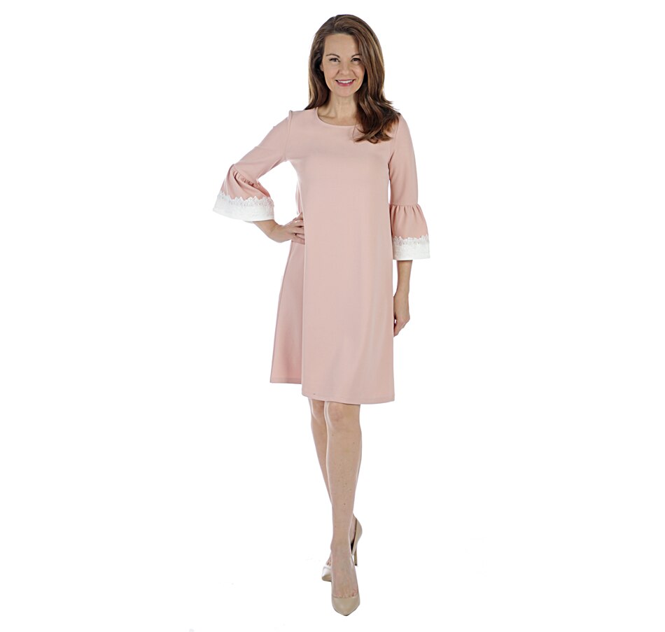 Image 402392_BUH.jpg , Product 402-392 / Price $29.33 , Nina Leonard 3/4 Sleeve Jewel Neck Bell Sleeve Crepe Dress from Nina Leonard on TSC.ca's Fashion department