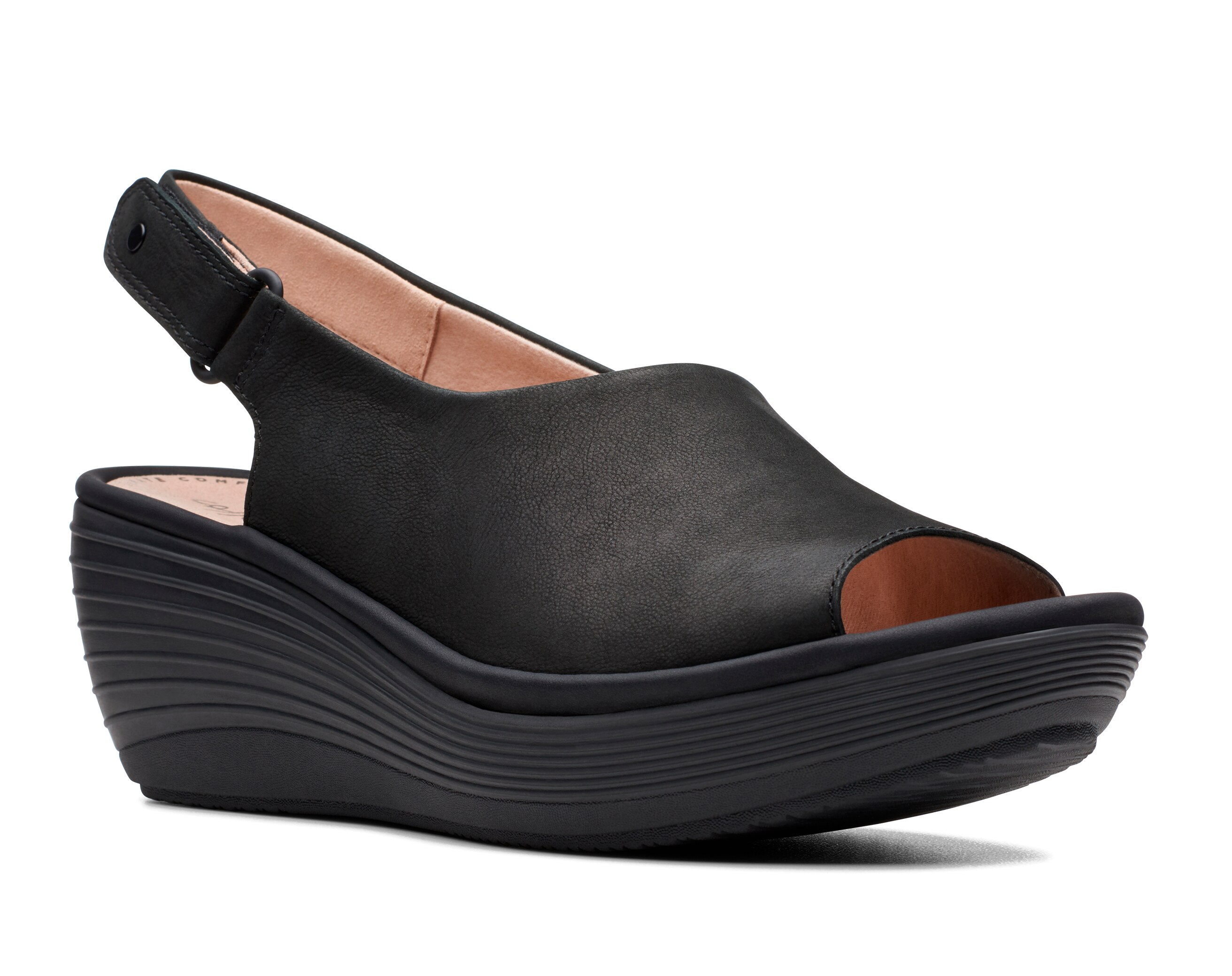 clarks ladies black wedge sandals