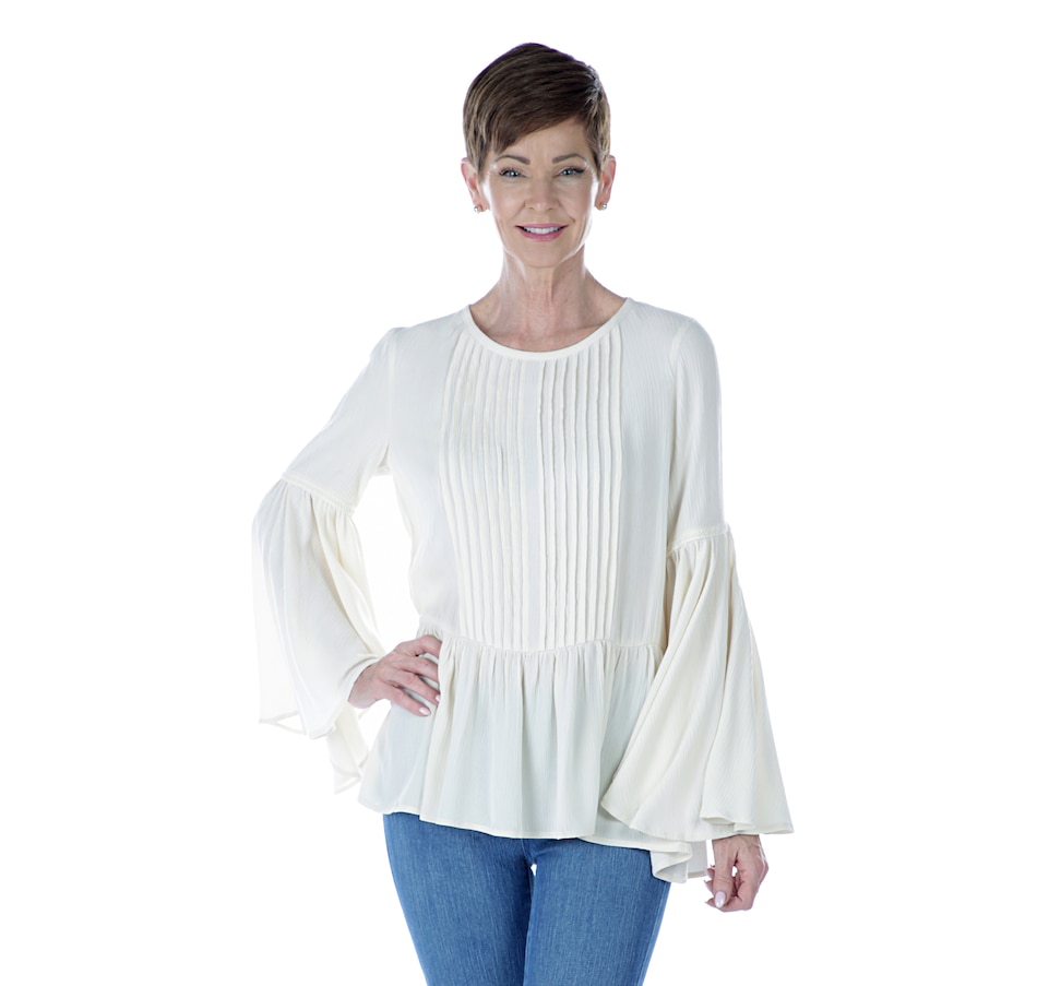 Image 403039_OAT.jpg , Product 403-039 / Price $62.88 , DG2 by Diane Gilman Pintuck Bell Sleeve Blouse from DG2 by Diane Gilman on TSC.ca's Fashion department