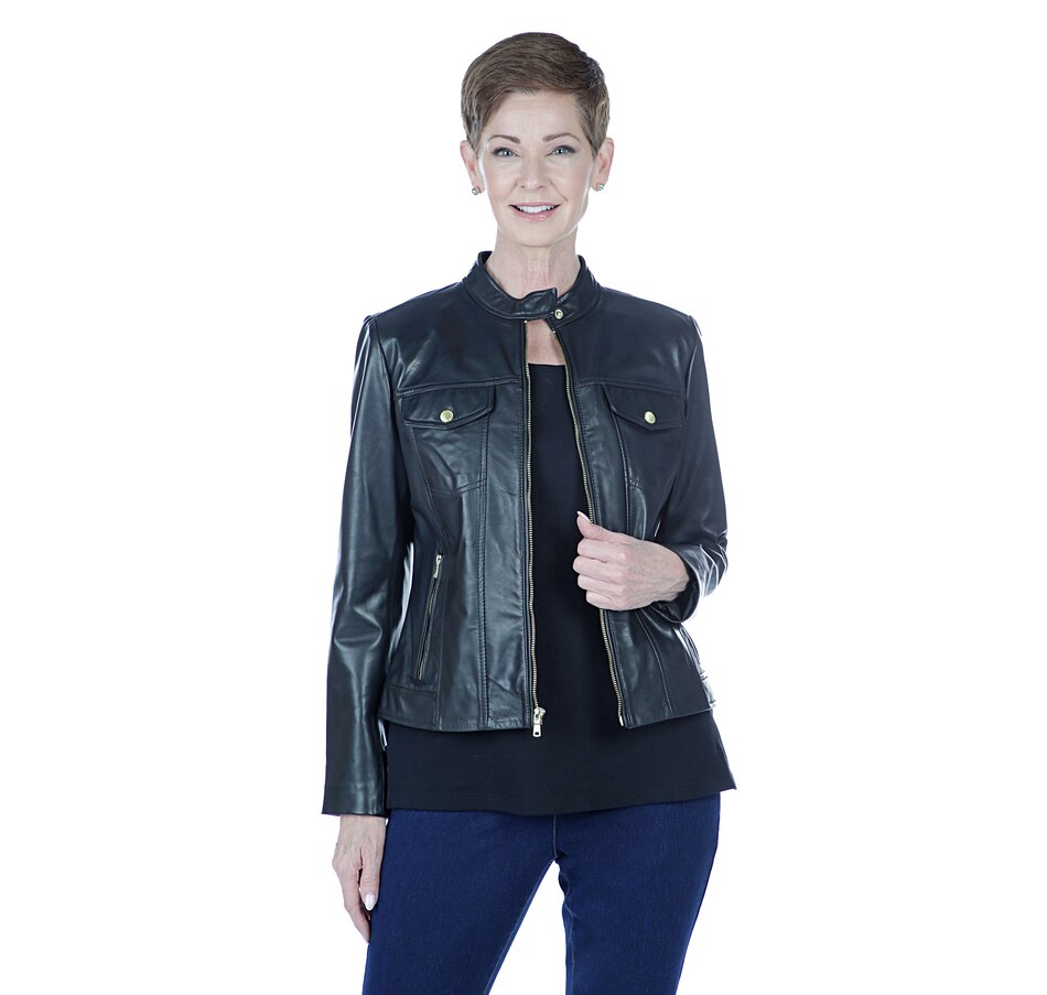 Cole Haan Drum Dyed Lamb Leather Trucker Jacket