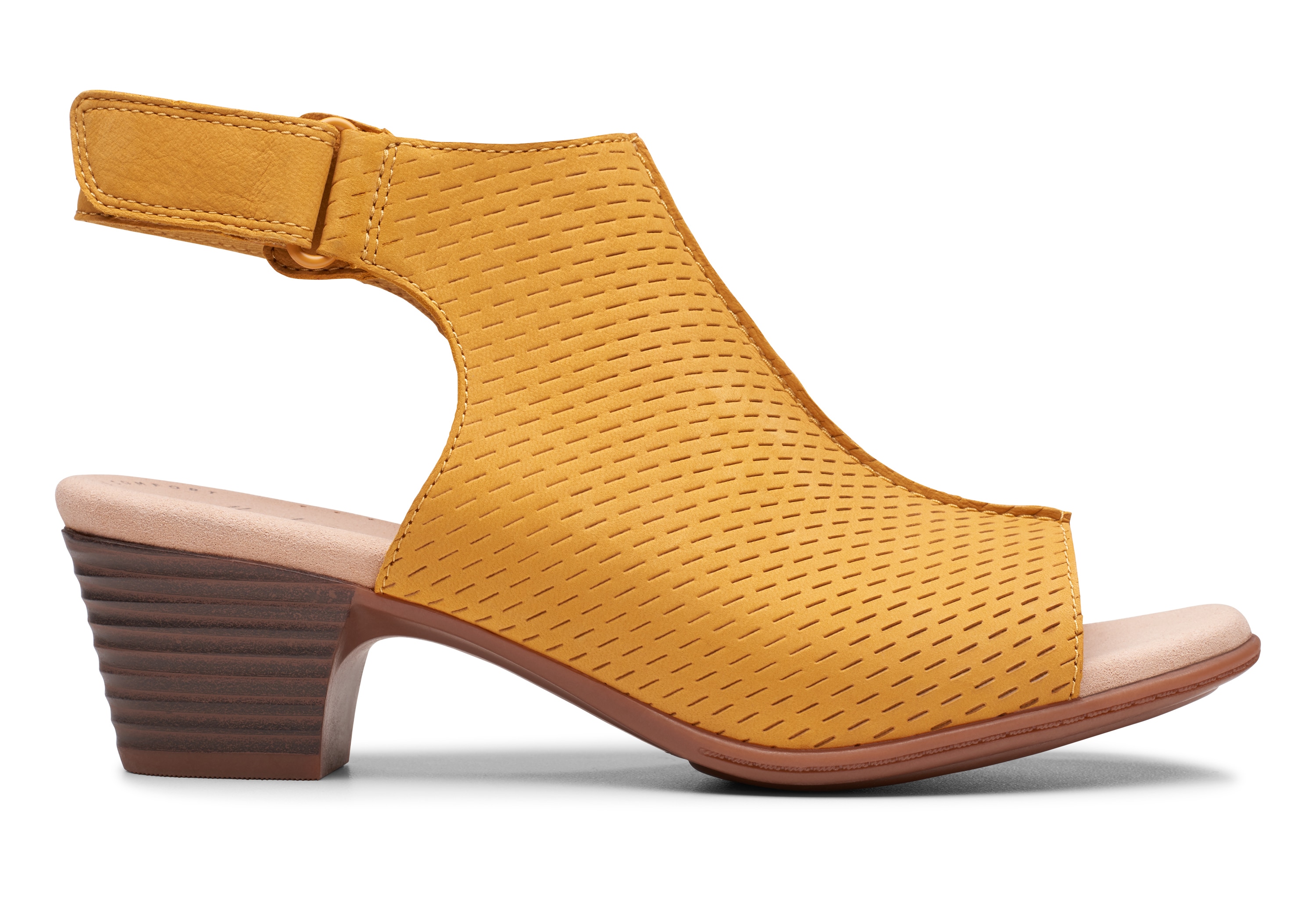 clarks nubuck leather perforated heeled sandals