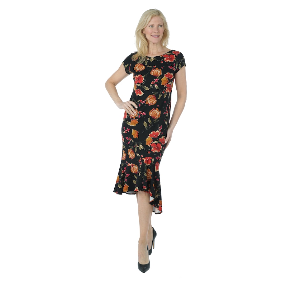 asymmetrical flounce dress sleeveless high-neck midi dress with asymmetric flounce hem  TRINITY   missodd.com