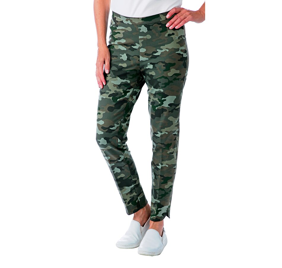Image 404626_CMO1.jpg , Product 404-626 / Price $79.99 , Isaac Mizrahi Live! 24/7 Stretch Printed Ankle Pant with Dolphin Hem from Isaac Mizrahi Fashion on TSC.ca's Fashion department