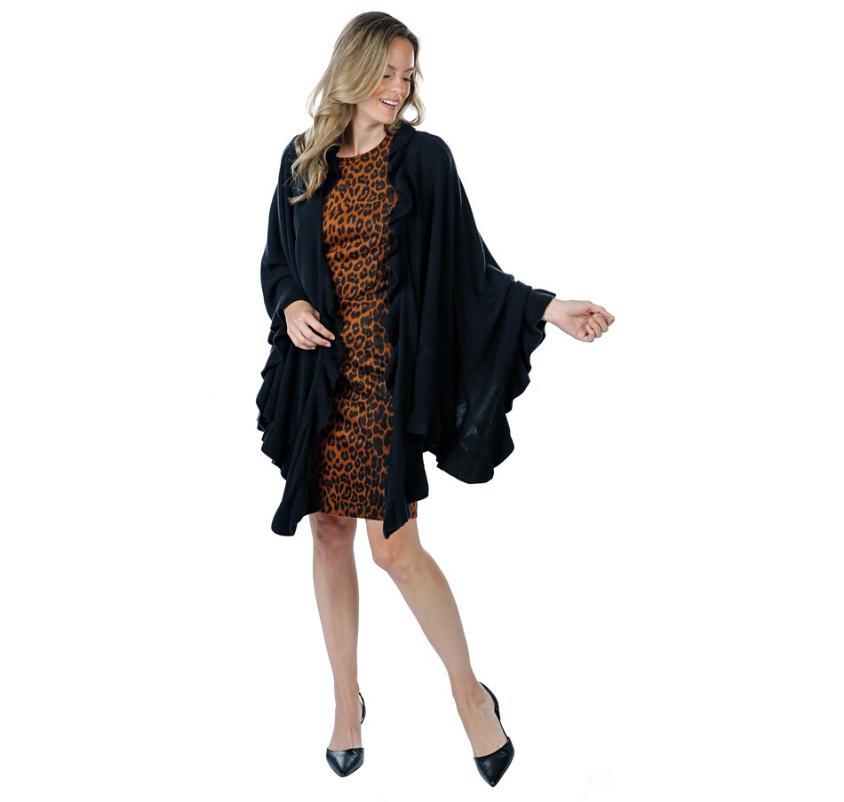 Image 406078_BLK.jpg , Product 406-078 / Price $109.90 , Guillaume Luxe Knit Wrap Cape with Ruffle Detail from Guillaume Fashions on TSC.ca's Fashion department