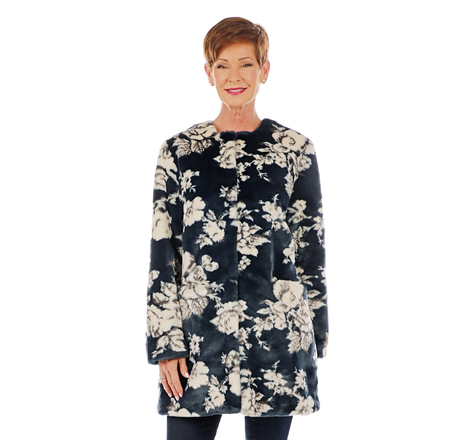 Image 406443_FLO.jpg , Product 406-443 / Price $79.33 , Regal Faux Fur Floral Printed Jacquard Faux Fur Jacket Drop Shoulder from Regal Faux Furs on TSC.ca's Fashion department