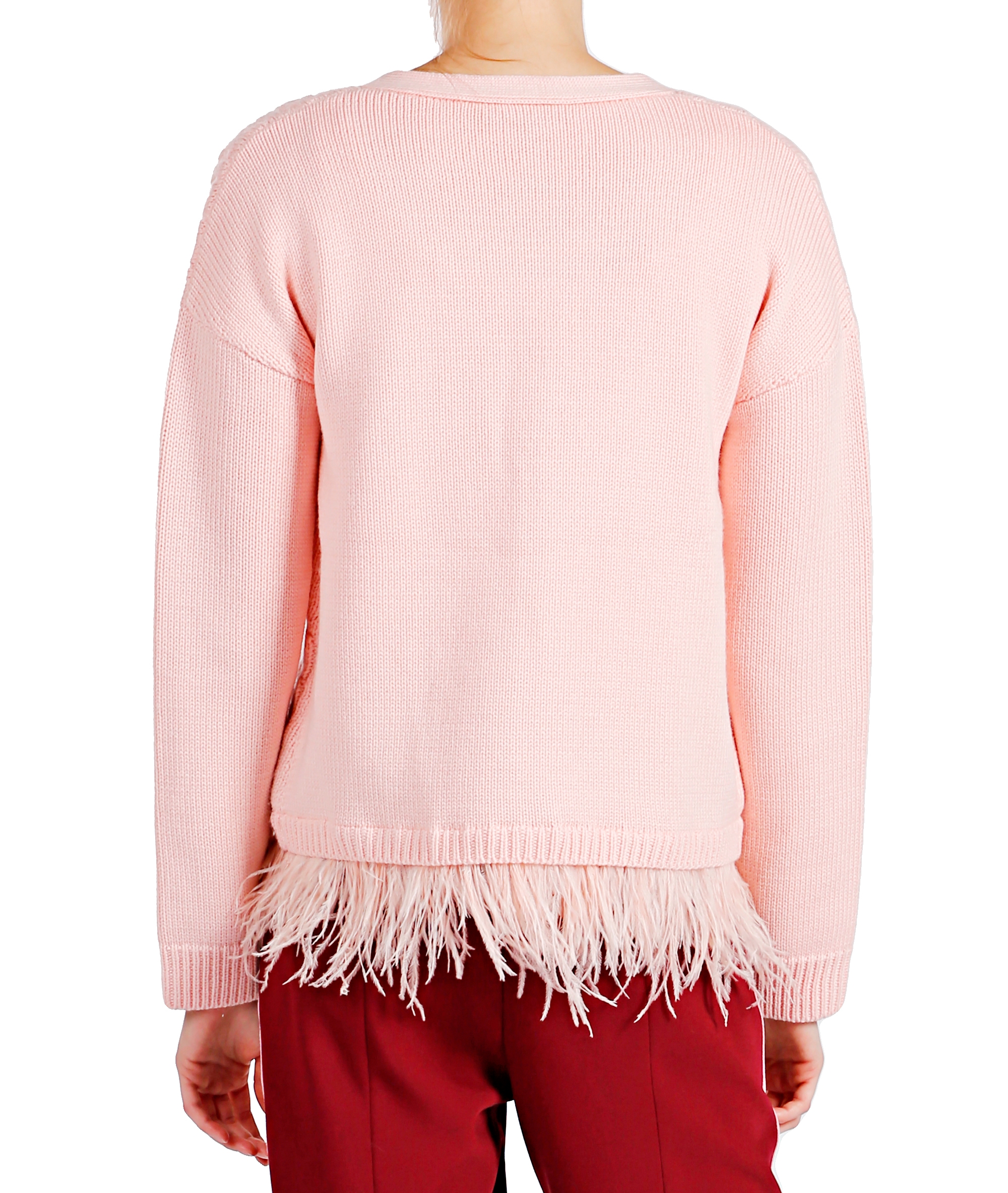 tsc.ca - PINK TARTAN Feather Trim Cardigan