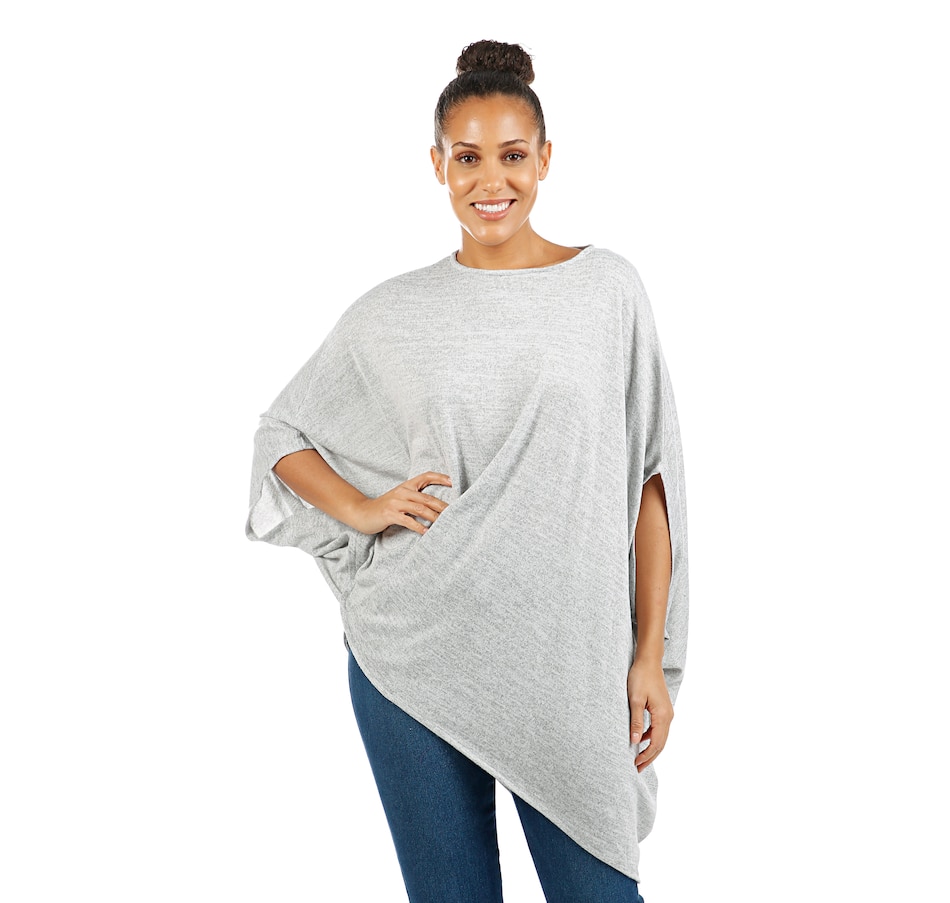 Image 407965_HGY.jpg , Product 407-965 / Price $59.90 , Diane Gilman Brushed Poly Asymmetric Poncho Twist Front Top from DG2 by Diane Gilman on TSC.ca's Fashion department