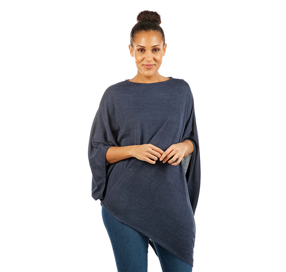 Image 407965_NVY.jpg , Product 407-965 / Price $19.33 , Diane Gilman Brushed Poly Asymmetric Poncho Twist Front Top from DG2 by Diane Gilman on TSC.ca's Fashion department