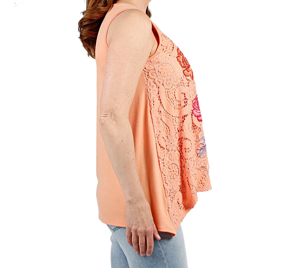 Image 408632_ALTMORE1.jpg, Product 408-632 / Price $19.33, DG2 by Diane Gilman Embroidered Lace Front Knit Back Tank from DG2 by Diane Gilman on TSC.ca's Clothing & Shoes department